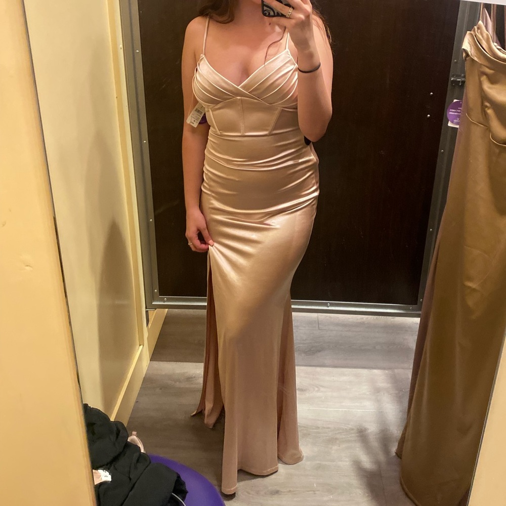 Windsor Beige Stretchy Corset with Slit Dress